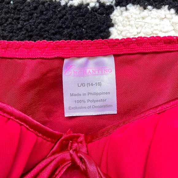 Red Satin Bustier Slip & Feather Thong Set M - Picture 4 of 8